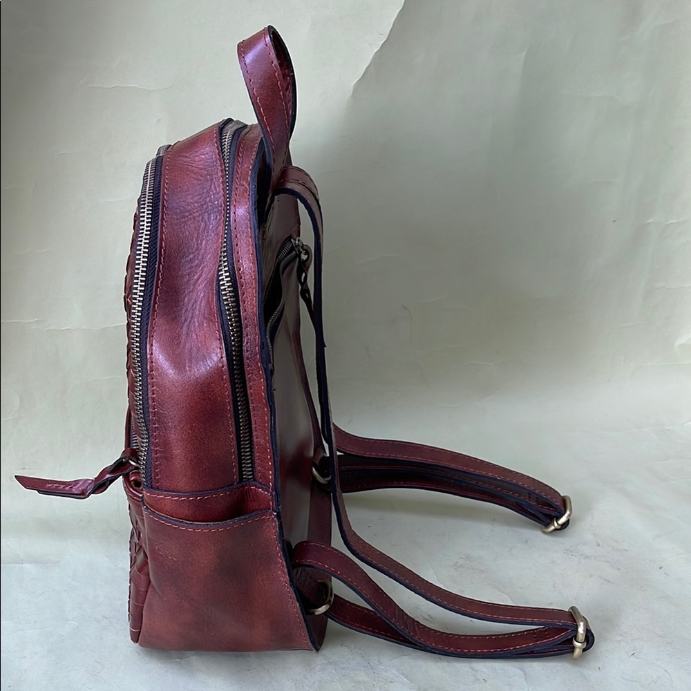 New Patricia Nash Woven Leather Backpack - Reddish Brown - Picture 10 of 16